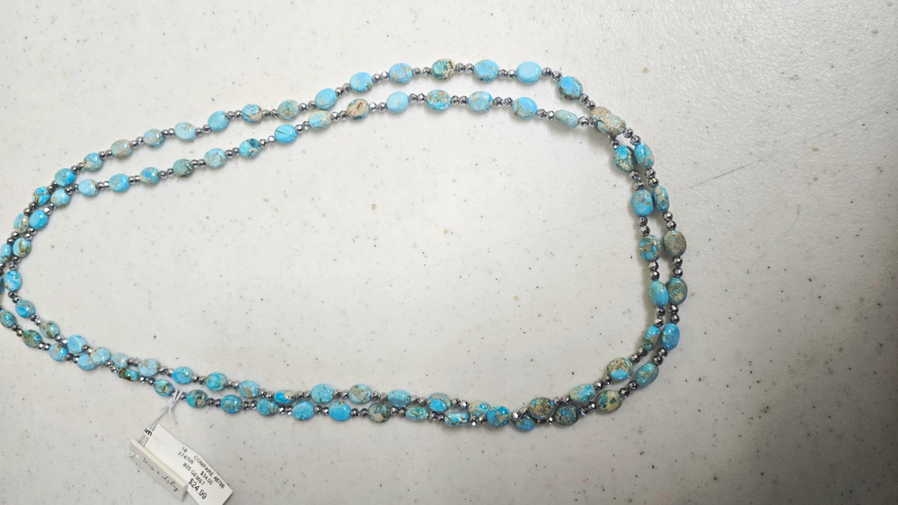 Iris & Lily Turquoise Crystal Beaded Station Double Strand Necklace Silver 28"
